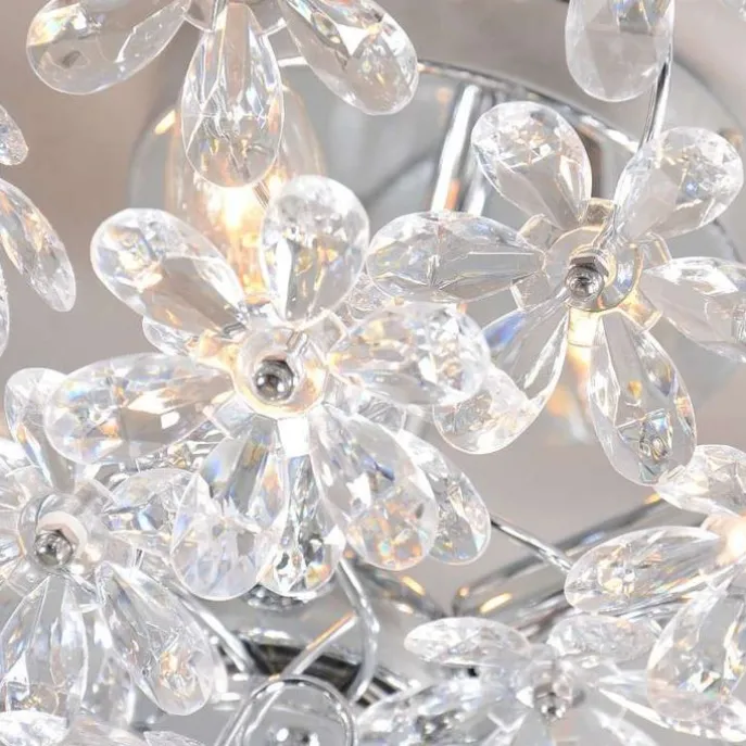 Plafonnière chroom met multicolor kunststof bloemen 56cm - Fiore