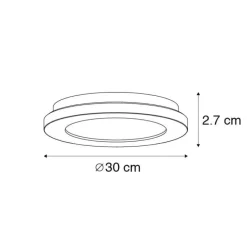 Plafonnière zwart 30cm incl. LED 3-staps dimbaar IP44 - Steve