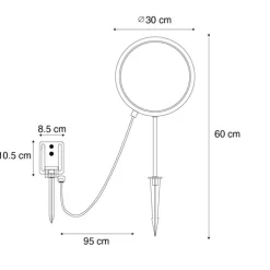 Prikspot zwart 60 cm incl. LED oplaadbaar en solar IP65 - Adalind