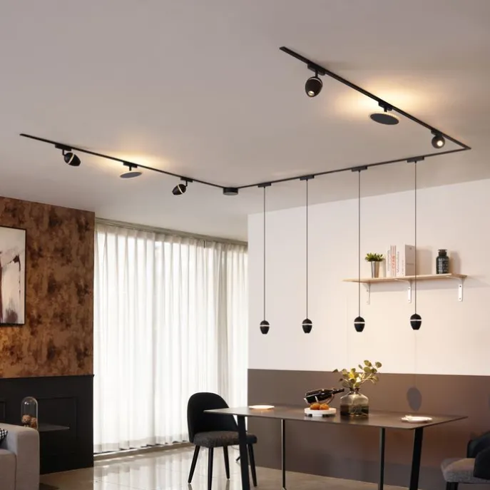 Railsysteem met 10 lampen zwart 1-fase - Magnetic Eggy Puk