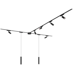 Railsysteem met 6 spots en 2 hanglampen zwart 1-fase - Magnetic Samson Cassie