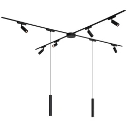 Railsysteem met 6 spots en 2 hanglampen zwart 1-fase - Magnetic Samson Cassie