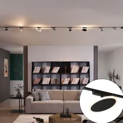 Railsysteem met 6 spots en 2 plafondlampen zwart 1-fase - Magnetic Lance Puk