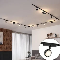 Railsysteem met 8 spots en 4 plafondlampen zwart 1-fase - Magnetic Lance Puk