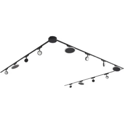 Railsysteem met 8 spots en 4 plafondlampen zwart 1-fase - Magnetic Lance Puk