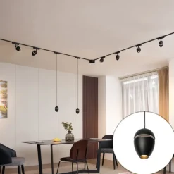 Railsysteem met 6 spots en 2 hanglampen zwart 1-fase - Magnetic Eggy