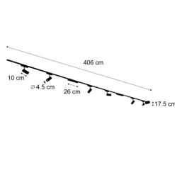 Railsysteem met 6 spots en 2 plafondlampen zwart 1-fase - Magnetic Gert Puntua