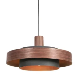 Retro hanglamp eiken en zwart met gouden binnenkant - Flinter