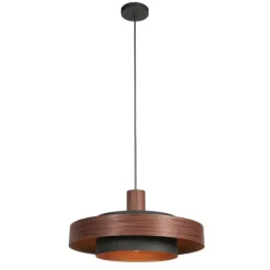 Retro hanglamp eiken en zwart met gouden binnenkant - Flinter