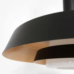 Retro hanglamp zwart en goud met glazen binnenkant - Flinter