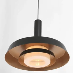Retro hanglamp zwart en goud met glazen binnenkant - Flinter