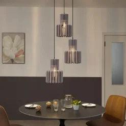 Retro hanglamp zwart met taupe 3-lichts - Felt