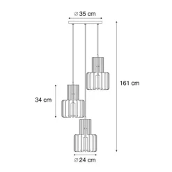 Retro hanglamp zwart met taupe 3-lichts - Felt