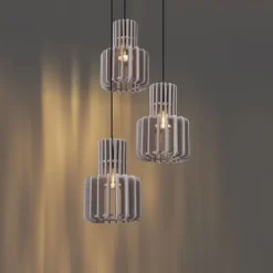 Retro hanglamp zwart met taupe 3-lichts - Felt