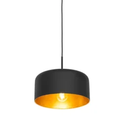 Retro hanglamp zwart met gouden binnenkant - Jinte