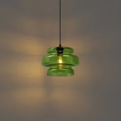 Retro hanglamp zwart met groen glas - Denise