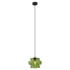 Retro hanglamp zwart met groen glas - Denise