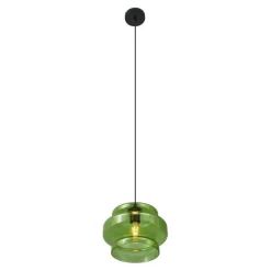 Retro hanglamp zwart met groen glas - Denise