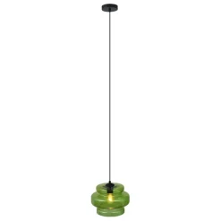 Retro hanglamp zwart met groen glas - Denise