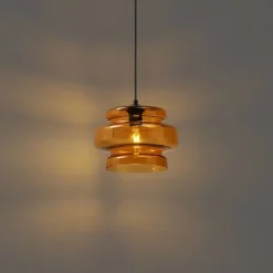 Retro hanglamp zwart met oranje glas - Denise