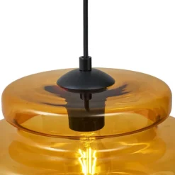 Retro hanglamp zwart met oranje glas - Denise