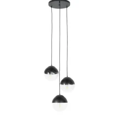 Retro hanglamp zwart met helder glas rond 3-lichts - Eclipse