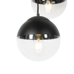 Retro hanglamp zwart met helder glas rond 3-lichts - Eclipse