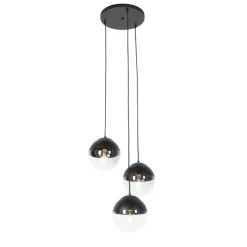 Retro hanglamp zwart met helder glas rond 3-lichts - Eclipse
