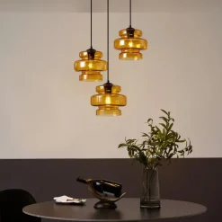 Retro hanglamp zwart met oranje glas 3-lichts - Denise