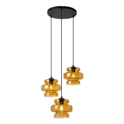 Retro hanglamp zwart met oranje glas 3-lichts - Denise