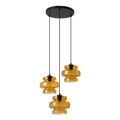 Retro hanglamp zwart met oranje glas 3-lichts - Denise