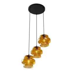 Retro hanglamp zwart met oranje glas 3-lichts - Denise