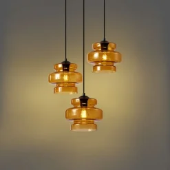 Retro hanglamp zwart met oranje glas 3-lichts - Denise