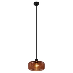 Retro hanglamp zwart met brons glas - Bizle