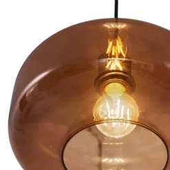 Retro hanglamp zwart met brons glas - Bizle