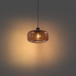 Retro hanglamp zwart met brons glas - Bizle