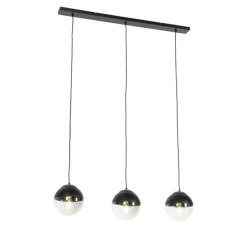 Retro hanglamp zwart met helder glas langwerpig 3-lichts - Eclipse