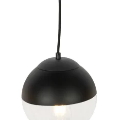 Retro hanglamp zwart met helder glas langwerpig 3-lichts - Eclipse