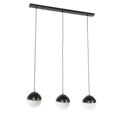 Retro hanglamp zwart met helder glas langwerpig 3-lichts - Eclipse
