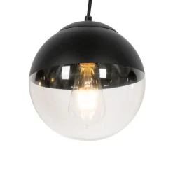 Retro hanglamp zwart met helder glas langwerpig 3-lichts - Eclipse