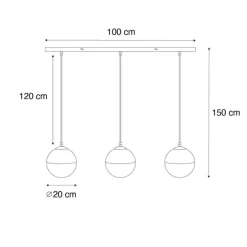 Retro hanglamp zwart met helder glas langwerpig 3-lichts - Eclipse