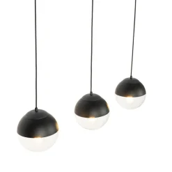 Retro hanglamp zwart met helder glas langwerpig 3-lichts - Eclipse