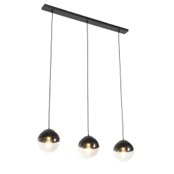 Retro hanglamp zwart met helder glas langwerpig 3-lichts - Eclipse