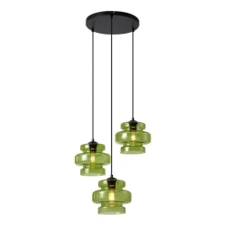 Retro hanglamp zwart met groen glas 3-lichts - Denise