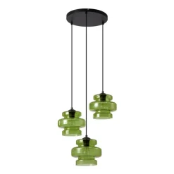 Retro hanglamp zwart met groen glas 3-lichts - Denise