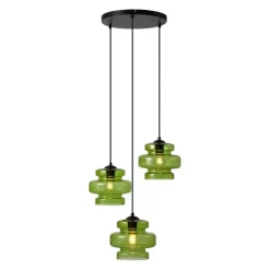 Retro hanglamp zwart met groen glas 3-lichts - Denise