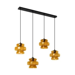 Retro hanglamp zwart met oranje glas 4-lichts - Denise