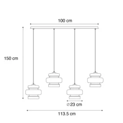 Retro hanglamp zwart met oranje glas 4-lichts - Denise