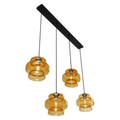 Retro hanglamp zwart met oranje glas 4-lichts - Denise