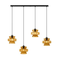 Retro hanglamp zwart met oranje glas 4-lichts - Denise